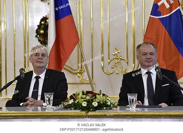 Czech President Milos Zeman (left) visits Slovakia on December 12, 2017. This is Zeman's last abroad trip in this election period