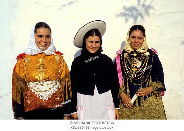 Women in traditional costumes of Payes  Ibiza  Balearic islands  Spain