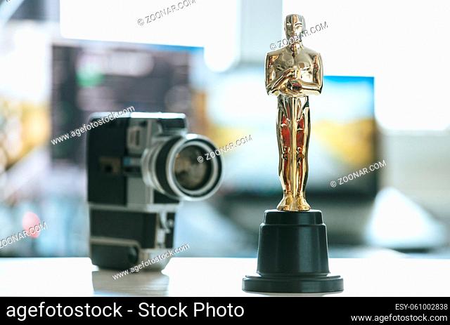 Oscar trophy, close up picture at home