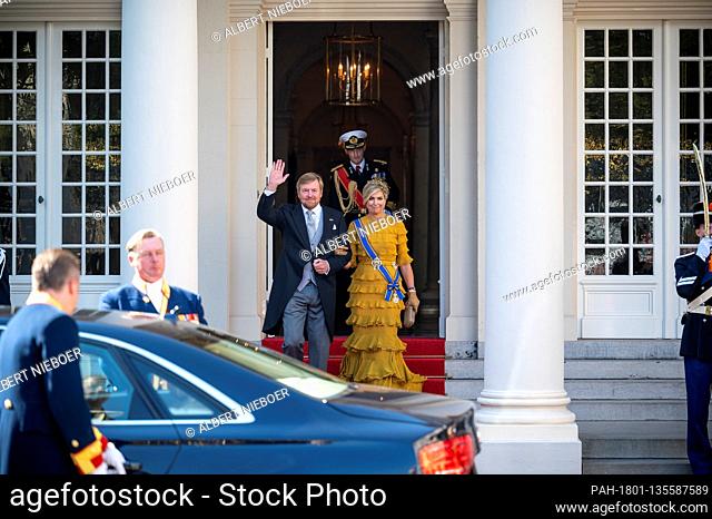 King Willem-Alexander and Queen Maxima of The Netherlands leave at Palace Noordeinde in The Hague, on September 15, 2020, to the Grote Kerk
