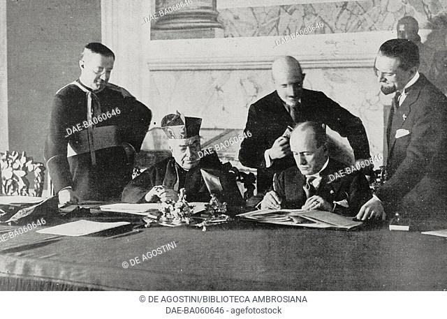 Benito Mussolini signing the Lateran pacts, February 11, 1929, from L'Illustrazione Italiana, Year LVI, No 7, February 17, 1929