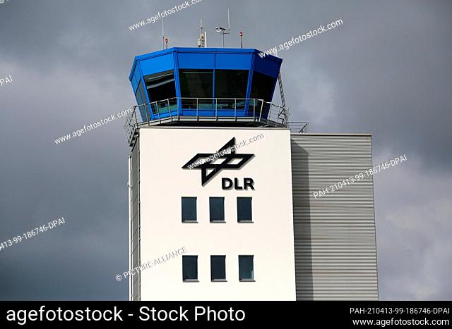 13 April 2021, Saxony-Anhalt, Cochstedt: ""DLR"" can be read on the tower of the ""DLR - National Test Center for Unmanned Aerial Systems""
