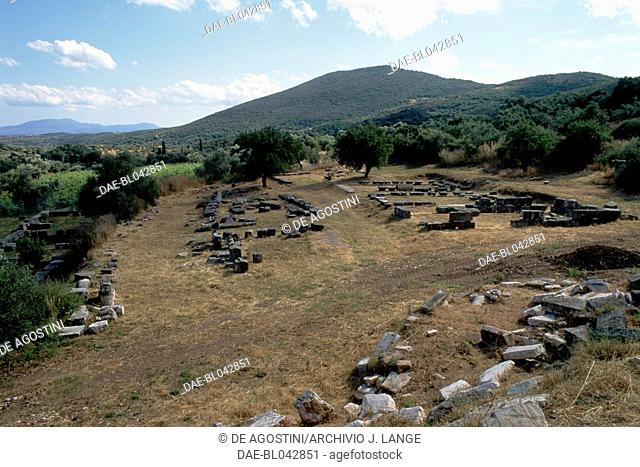 Ruins in the archaeological site of ancient town of Messene, Peloponnese, Greece. Greek civilisation