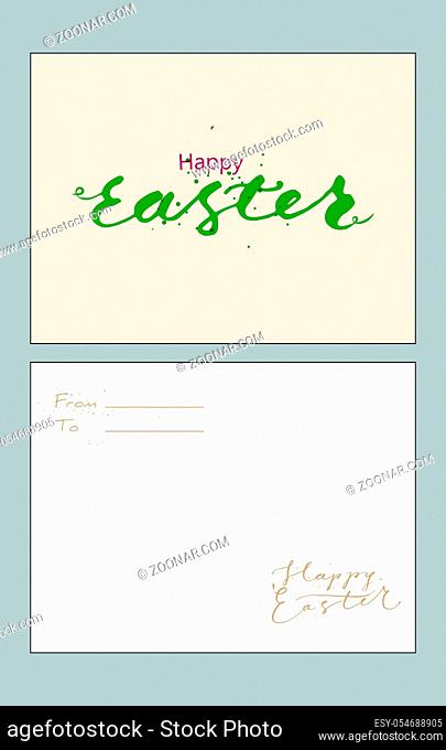 Easter greetings card with handwriting easter word. Vector card design