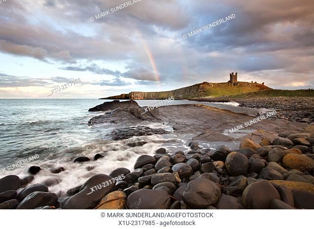 Rainbow at Dunstanburgh Castle Northumberland Coast England
