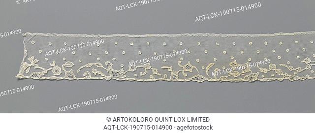Strip of application lace with sleeves and different flowers, Strip of natural colored lace application: needle lace appliqué on machine tulle