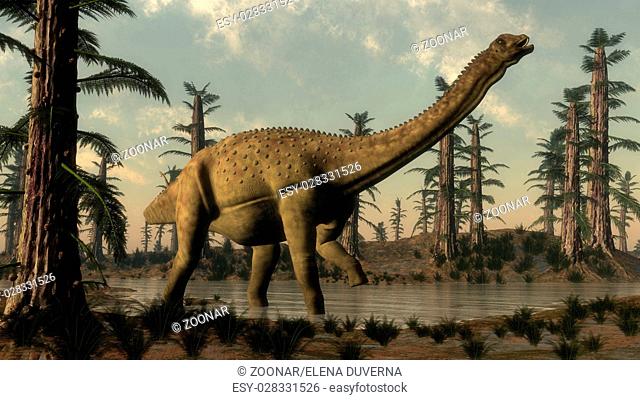 Uberabatitan dinosaur in the lake - 3D render