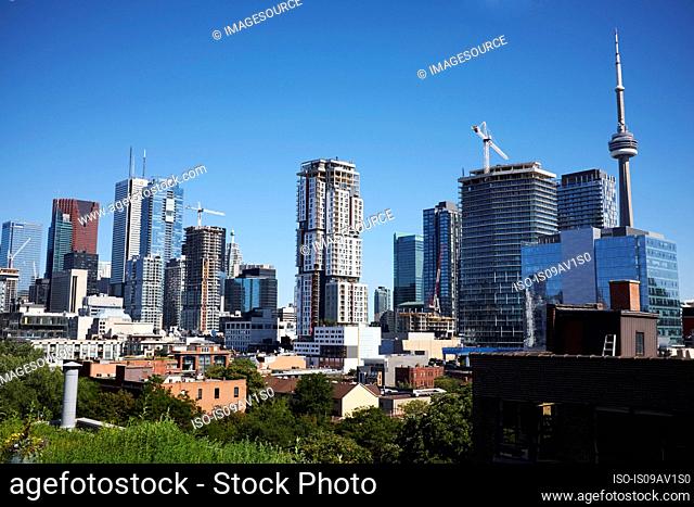 Cityscape with CN Tower and skyscraper skyline, Toronto, Canada