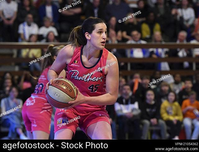 Liege's Jaleesa Maes controls the ball during a basketball match between Liege Panthers and Kangoeroes Mechelen, Saturday 12 March 2022 in Namur