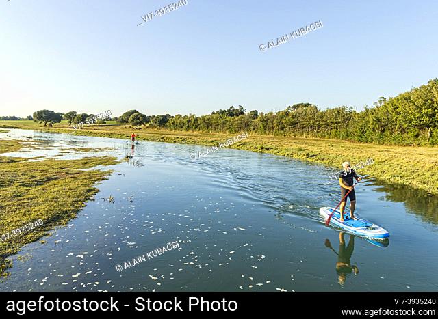 Paddle surf on la Guittière, 's marshes, Talmont St Hilaire, Pays de Loire, Vendée, France