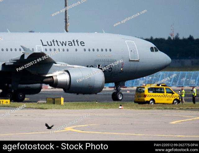 12 May 2022, Hessen, Frankfurt/Main: A Medevac airbus of the German Air Force, which brought injured people from Ukraine to Germany for further treatment