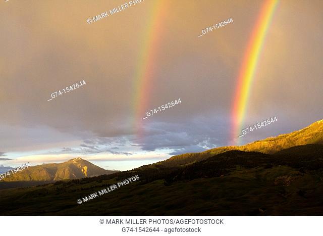 Double Rainbow in Montana overlooking Yellowstone National Park USA