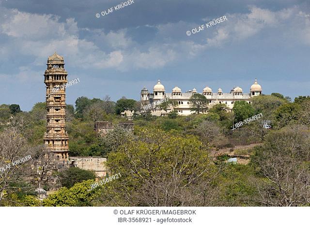 Vijaya Stambha, a victory tower built during the reign of Rana Kumbha in front of Fateh Prakash Palace, Chittorgarh Fort
