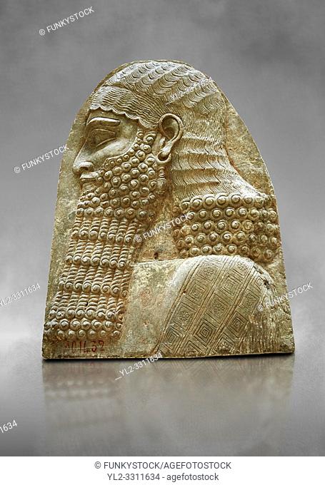Stone relief sculptured panel fragment of a Dignitary. Inv AO 1432 from Dur Sharrukin the palace of Assyrian king Sargon II at Khorsabad, 713-706 BC