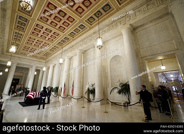The flag-draped casket of former Associate Justice of the Supreme Court Sandra Day O'Connor lies in repose in the Great Hall at the Supreme Court in Washington