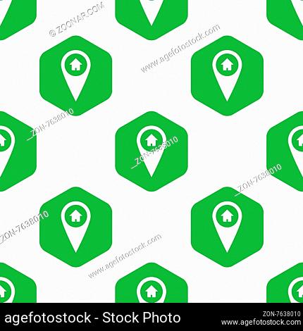 Vector map marker with house image in hexagon, repeated on white background