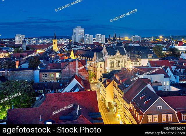 Panoramic view over the city centre of Erfurt with town hall, Erfurt, Thuringia, Germany