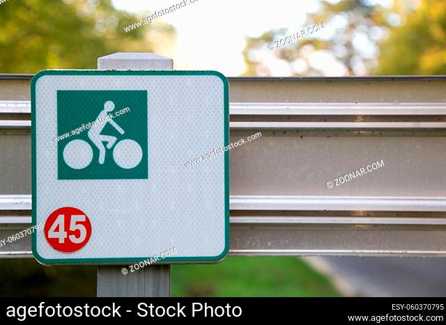 Loire, France - October 17, 2019: Cycling route sign in Loire Valley in France. Popular with tourist visiting the Loire region