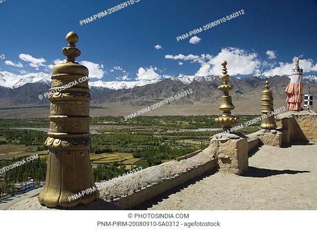 Stupas in a monastery, Thiksey Monastery, Ladakh, Jammu and Kashmir, India