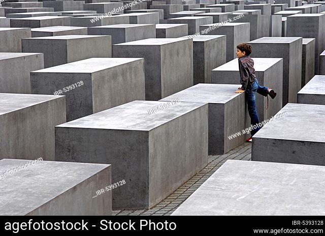 Boy at the Holocaust Memorial, Berlin, Germany, Memorial to the Murdered Jews of Europe, Europe