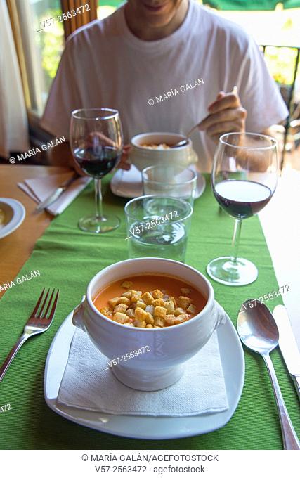 Gazpacho serving in a restaurant. Spain