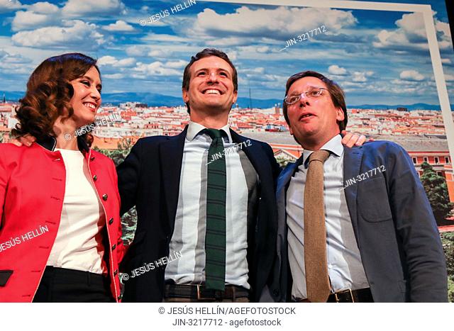 ISABEL DIAZ AYUSO, Candidate for Mayor of Madrid City Council, PABLO CASADO, President of the National Popular Party and JOSE LUIS MARTINES-ALMEIDA