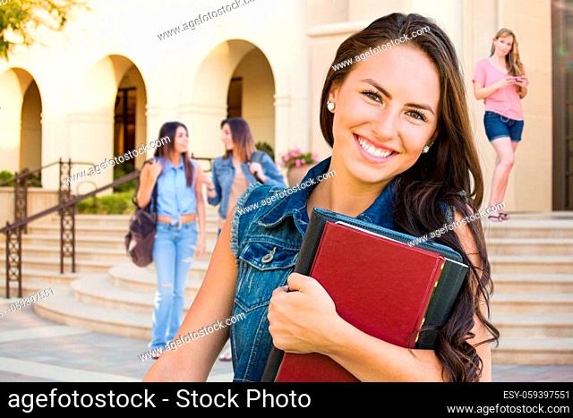 Mixed Race Young Girl Student with School Books On Campus