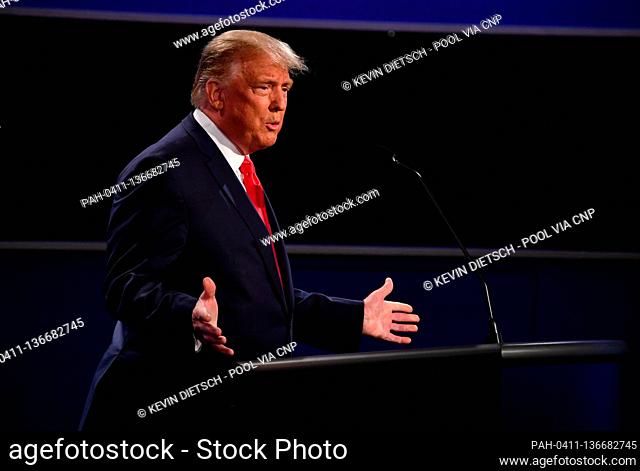 Republican presidential candidate President Donald Trump speaks during the final presidential debate with Democratic presidential candidate former Vice...