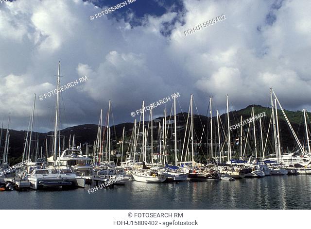 marina, Tortola, British Virgin Islands, Road Town, Caribbean, BVI, Boats docked in Road Bay in Road Town on the island of Tortola