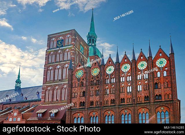 The town hall of the Hanseatic city of Stralsund, south side, Mecklenburg-Western Pomerania, Germany, Europe