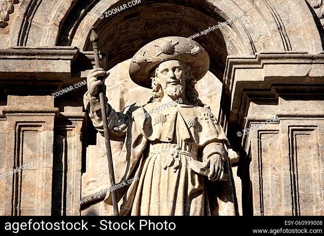 Sculpture of Santiago the Apostle. East facade of Santiago de Compostela Cathedral