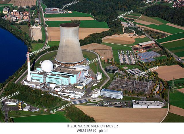 Wegen Revision abgeschaltetes Atomkraftwerk Leibstadt am Hochrhein, Schweiz