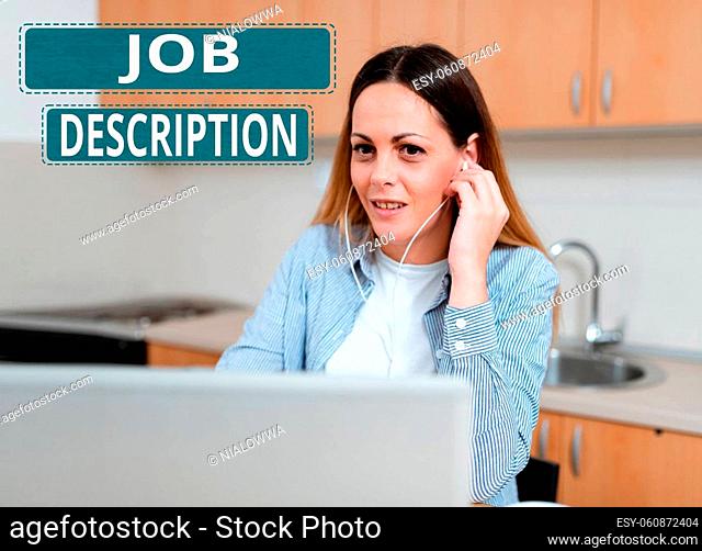 Writing displaying text Job Description, Business idea A document that describes the responsibilities of a position Office Meeting Online