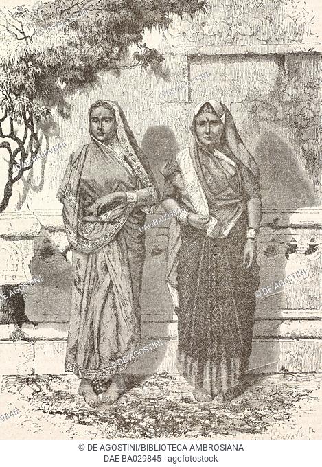 Two lower-caste women, Mumbai, India, drawing by Emile Therond (1821-?) from Voyage au Malabar, 1859, by Alphonse Fleuriot de Langle