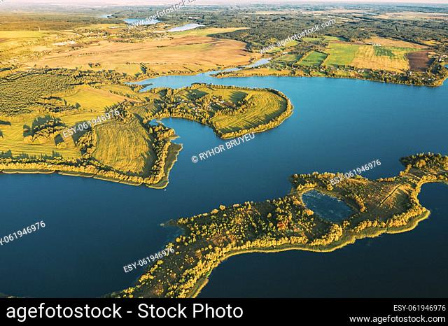 Lyepyel District, Lepel Lake, Beloozerny District, Vitebsk Region. Aerial View Of Residential Area With Houses In Countryside
