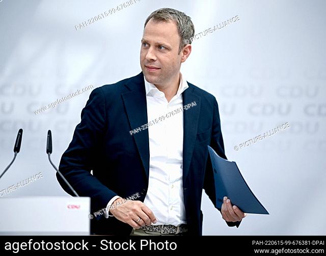 15 June 2022, Berlin: Mario Czaja, CDU Secretary General, gives a press conference on, among other things, preparations for the party conference in September...