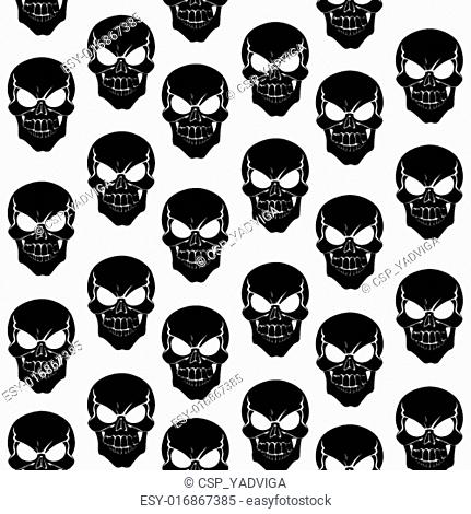 Seamless pattern from black grinning skulls on white background