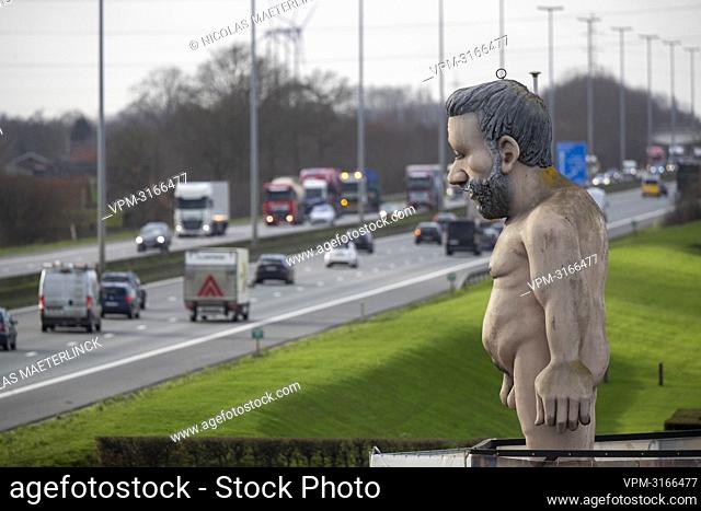 The Naakte Reus (Naked Giant) statue at the E17 highway in Waregem pictured on Wednesday 05 January 2022. The Cyclops statue is 7, 5 tall