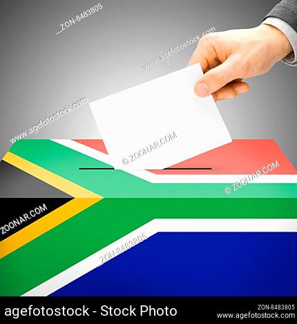 Voting concept - Ballot box painted into national flag colors - South Africa