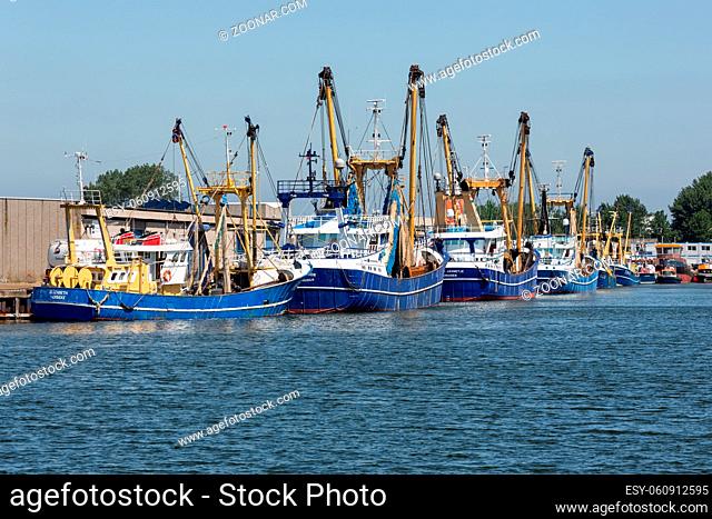Vlissingen, The Netherlands - June 28, 2019: Dutch fishings cutters in harbor Vlissingen, The Netherlands