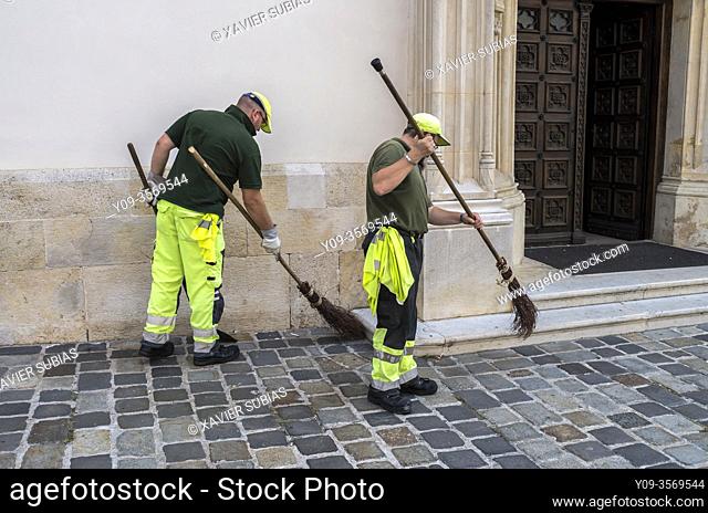 Sweeping garbage man, Zagreb, Croatia