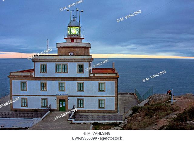 lighthouse at Kap Finisterre at dusk, Spain, Galicia, A Coruna, Kap Finisterre