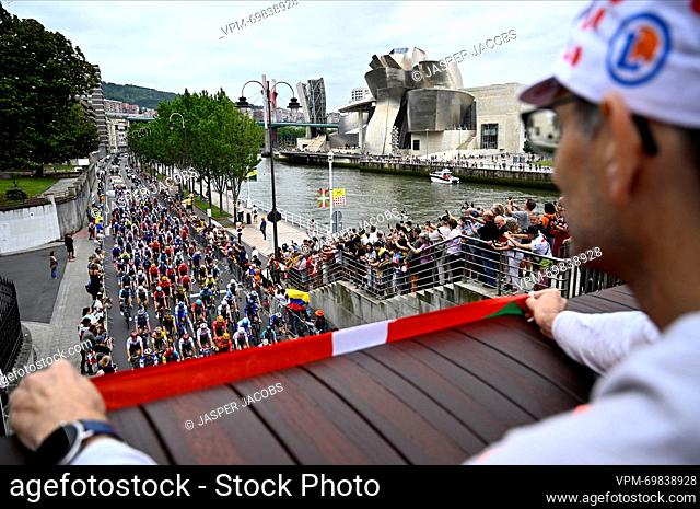 Illustration picture shows the Guggenheim Museum at the start of the first stage of the Tour de France cycling race, a 182 km race from Bilbao to Bilbao, Spain