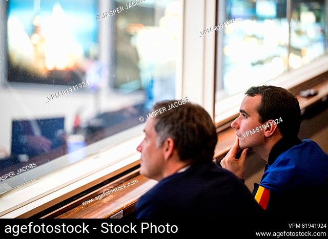 Raphael Liegeois and Prime Minister Alexander De Croo pictured in mission control center during a visit to the NASA Lyndon B