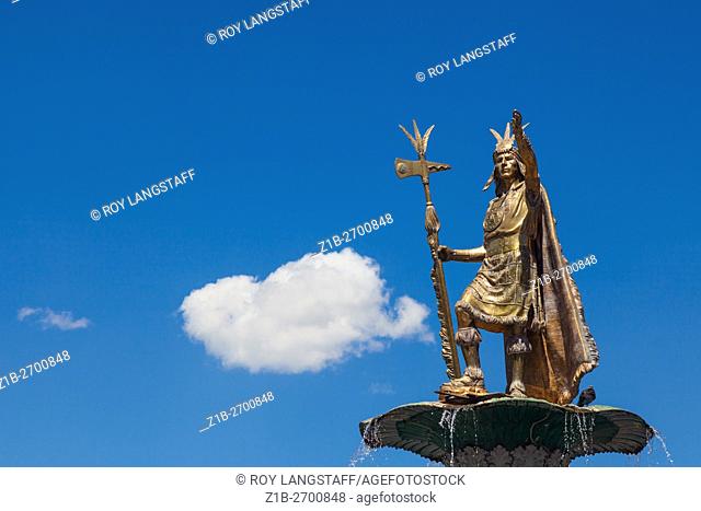 Statue of the Inca Pachacuti in the Plaza de Armas, Cusco, Peru