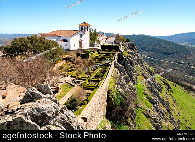 Espirito Santo church in Marvao on the middle of a beautiful landscape and city walls