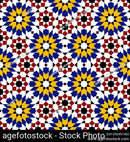 Multicolored mosaic moroccan zellige seamless. vector illustration