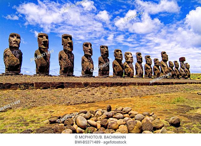 Moai Statues at Ahu Nau Nau Platform in Easter Island , Chile, Easter Island