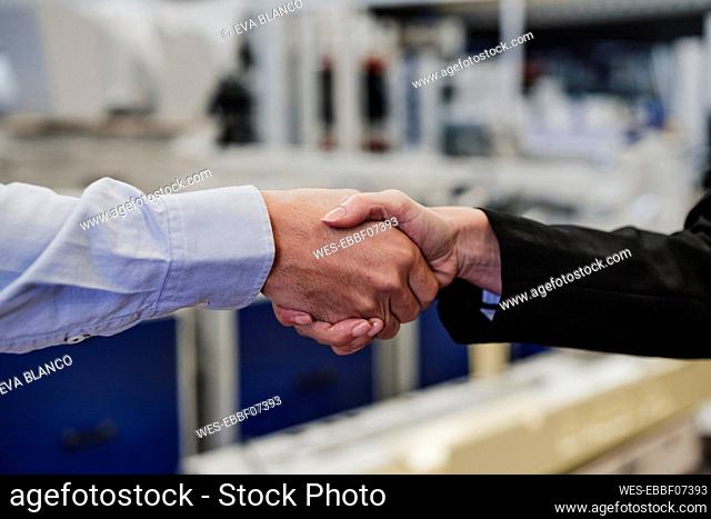 Businessman shaking hands with colleague in industry