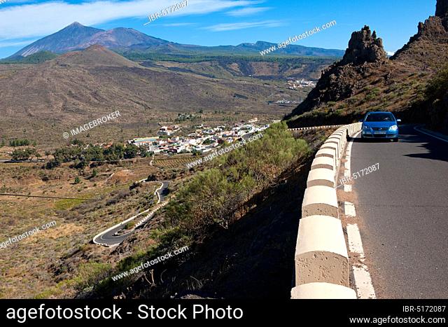 Car on Serpentine Road in Masca Valley, curves, Tenerife, Spain, Canary Islands, Europe